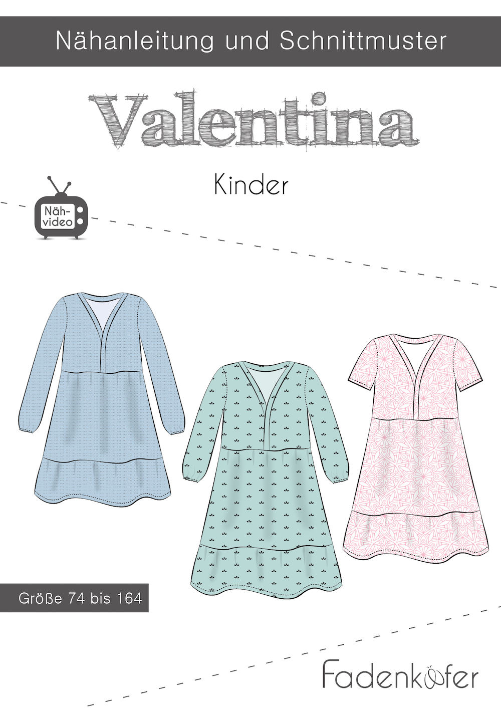 Papierschnittmuster Kleid Valentina Kinder - Gr. 74-164 - Nähanleitung und Schnittmuster von Fadenkäfer