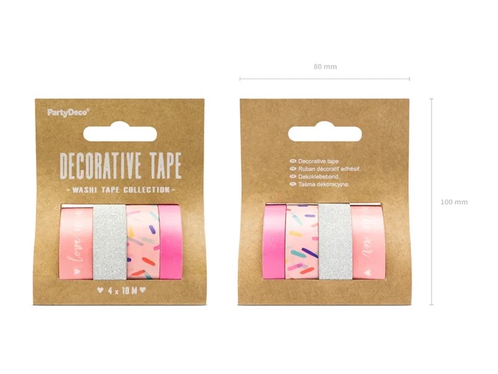 Washi Tape, Mix, pink/silber, 4 Rollen/je 10m