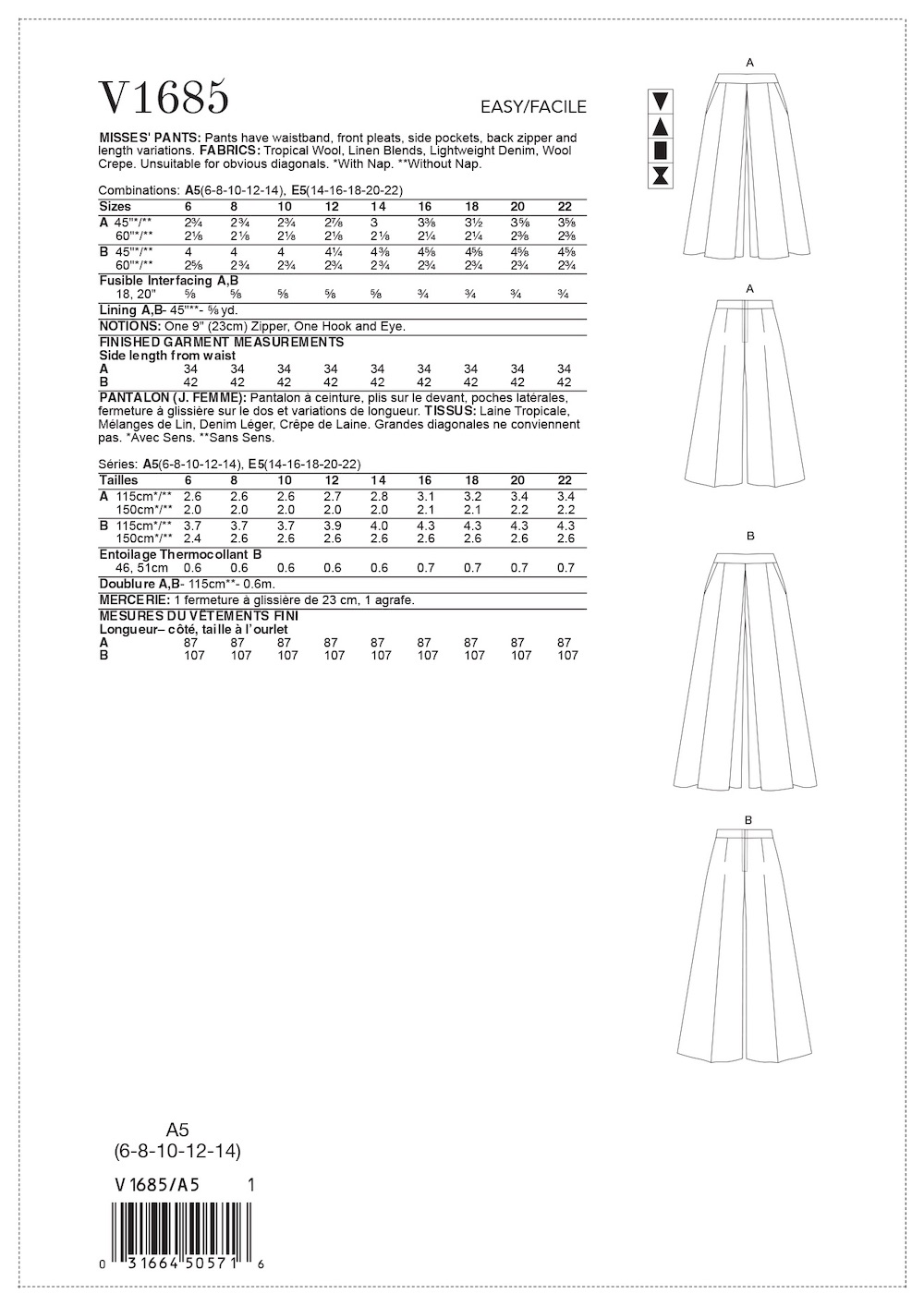 Vogue® Patterns Papierschnittmuster Damen Hose V1685